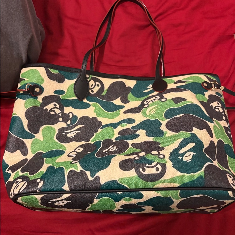 Bape Green and Black Camo Tote Bag